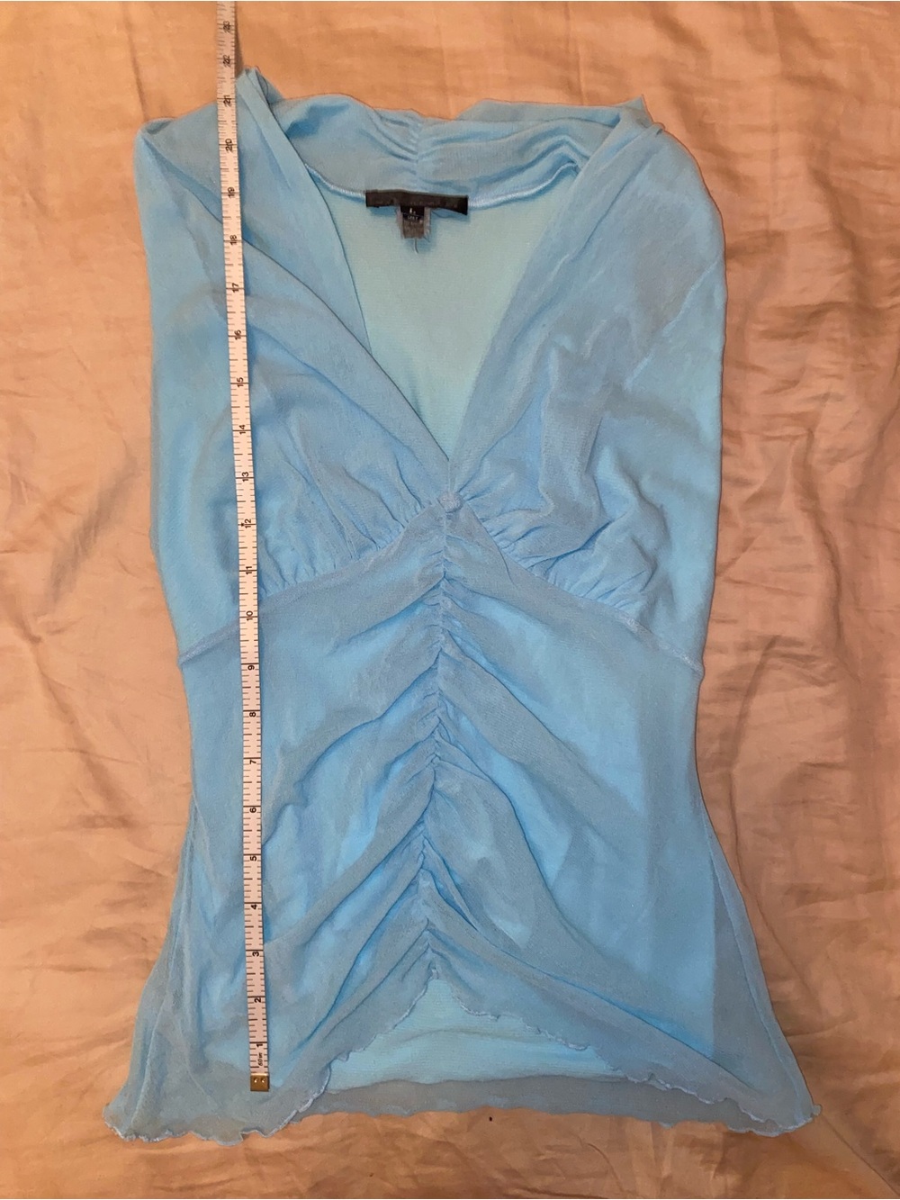 Y2K Weston Wear Light Blue Ruched V-Neck Women's Tank Top - Picture 4 of 6